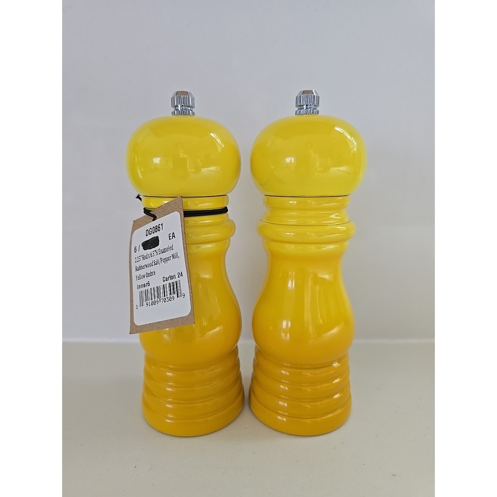 Creative Co-op Enameled Rubber Wood Salt And Pepper Mills Yellow Ombre New With